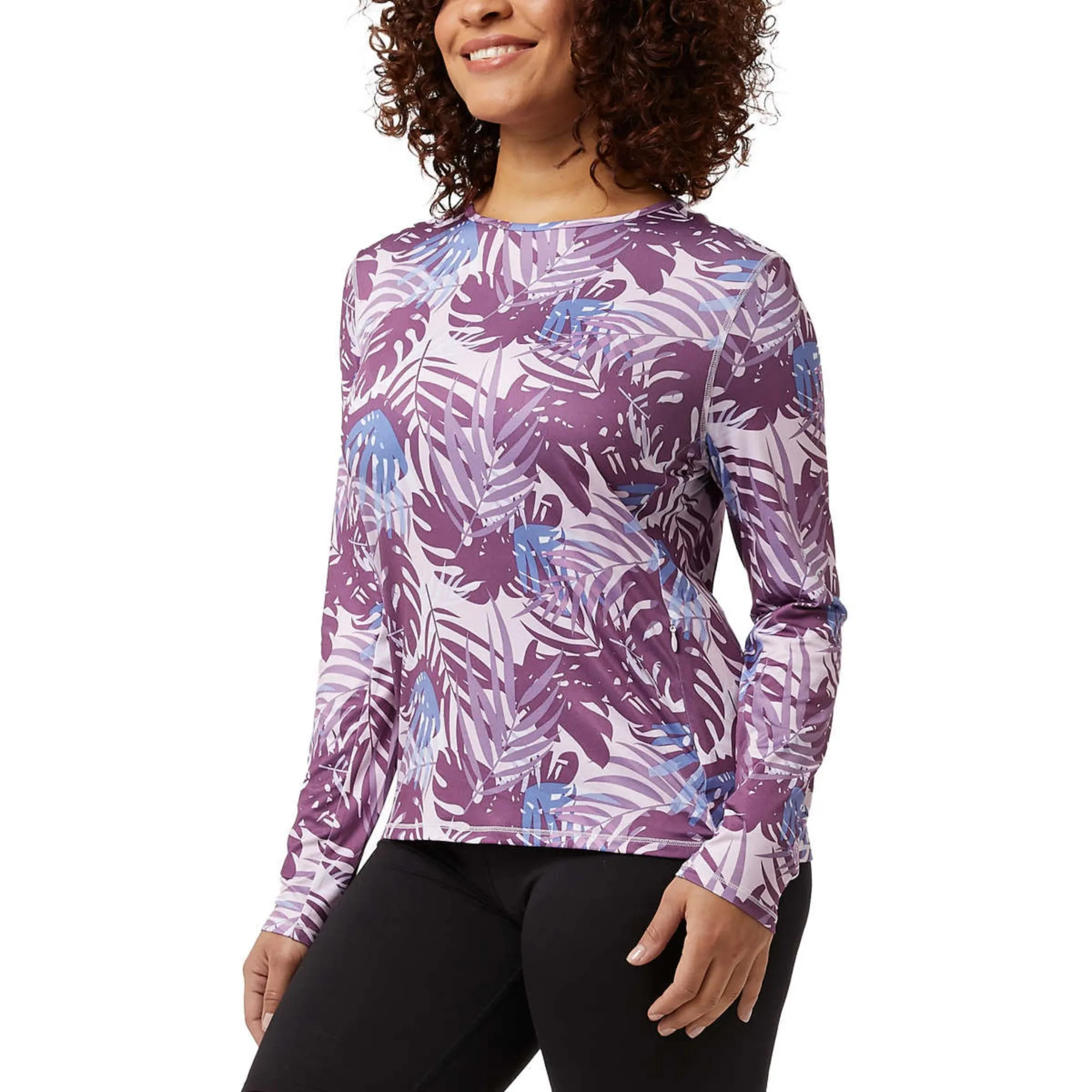32 Degrees Women's  Palm Leaf Print Tee UPF 50  Protection Long Sleeve Sun T-Shirt
