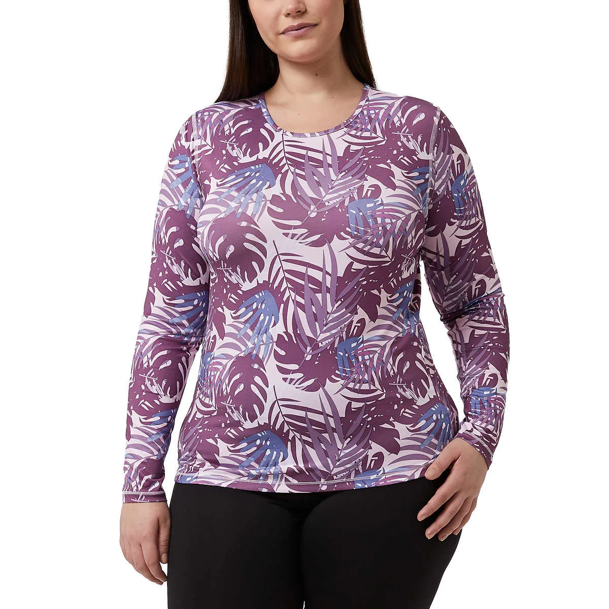 32 Degrees Women's  Palm Leaf Print Tee UPF 50  Protection Long Sleeve Sun T-Shirt