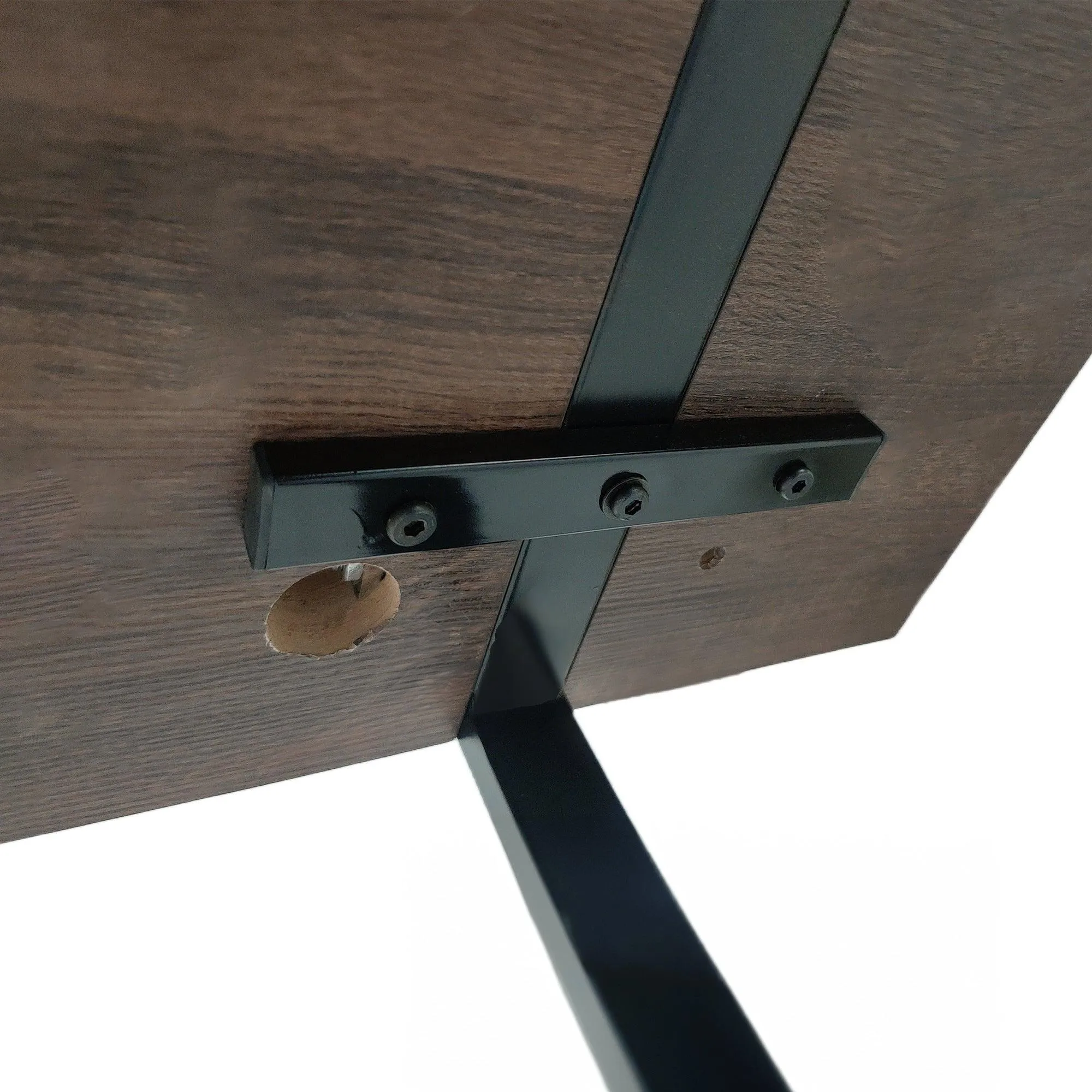 55" Rustic Industrial Walnut Dining Table, 1.5" MDF Top, Black Metal Legs