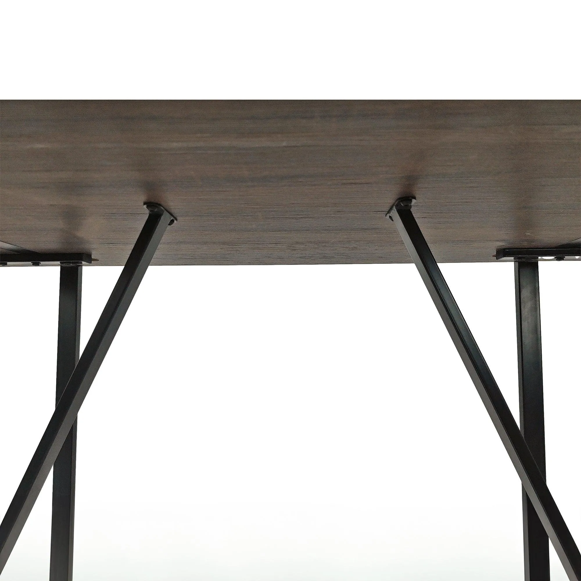 55" Rustic Industrial Walnut Dining Table, 1.5" MDF Top, Black Metal Legs