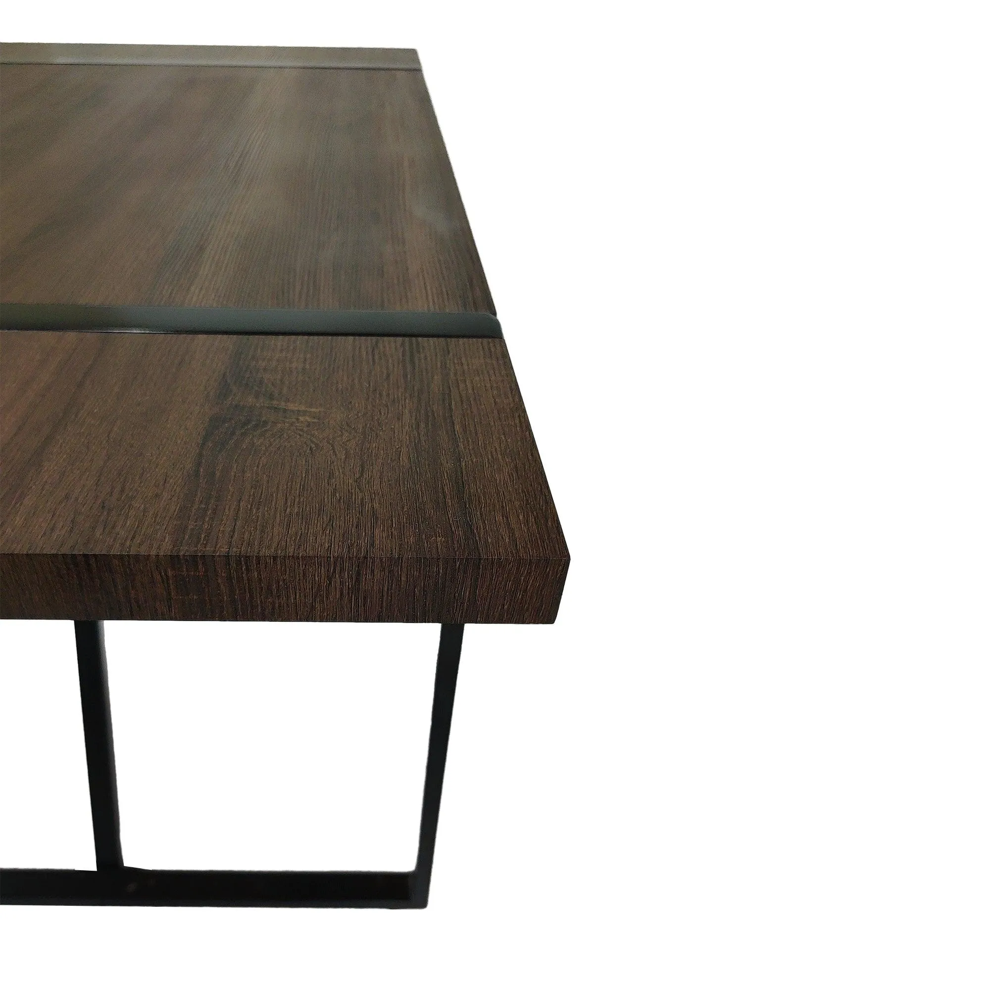 55" Rustic Industrial Walnut Dining Table, 1.5" MDF Top, Black Metal Legs