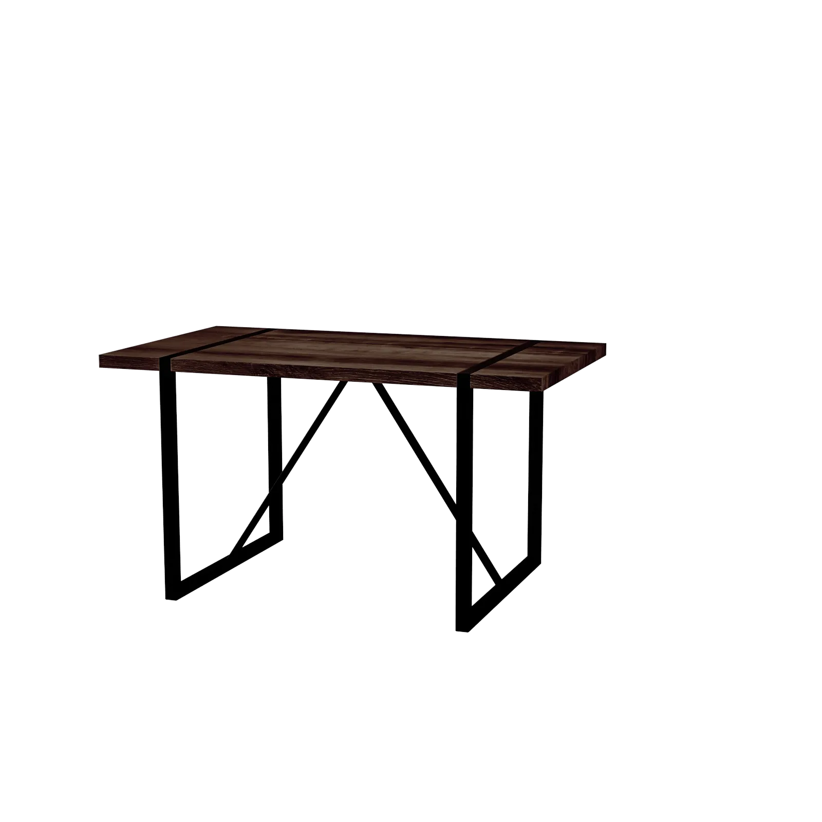 55" Rustic Industrial Walnut Dining Table, 1.5" MDF Top, Black Metal Legs