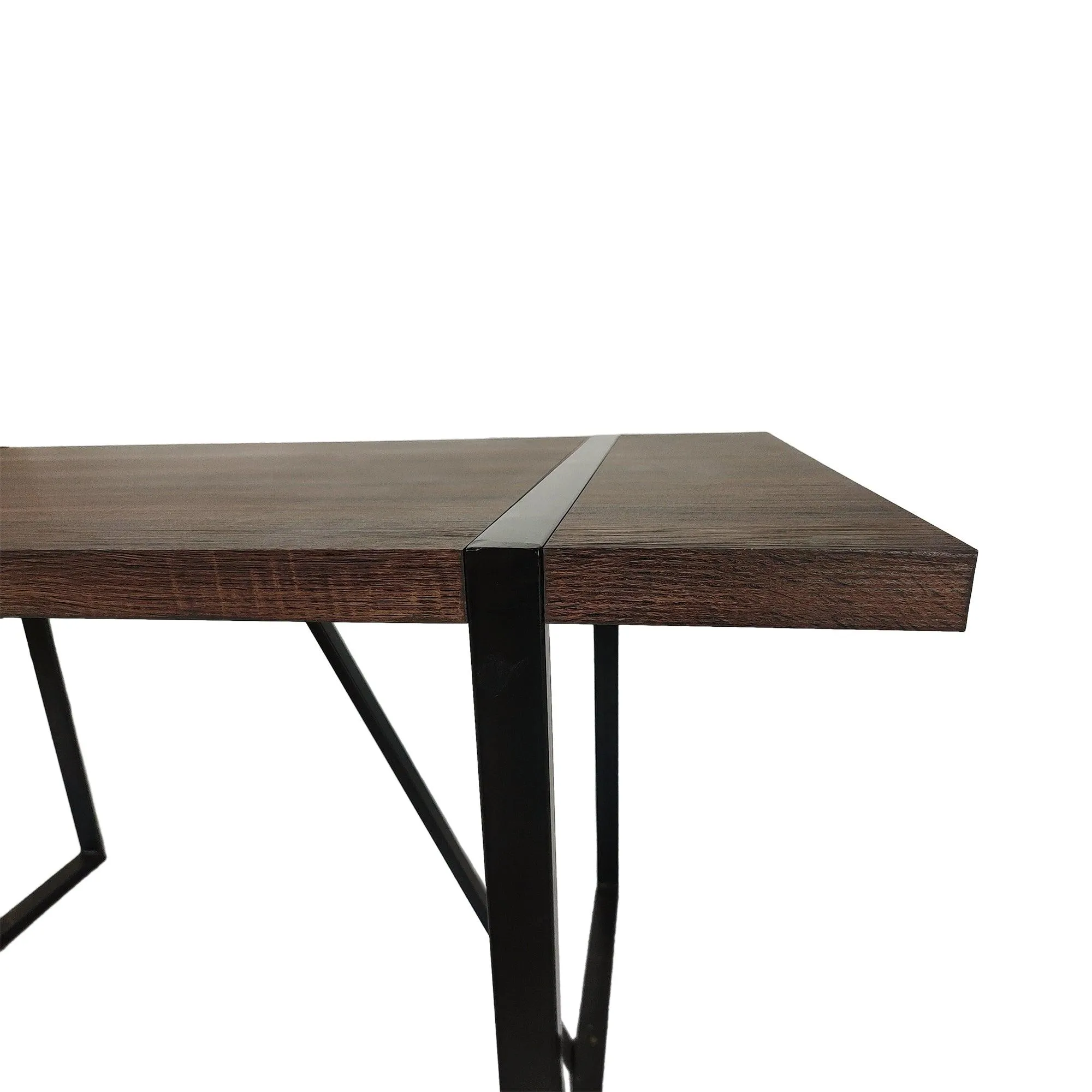 55" Rustic Industrial Walnut Dining Table, 1.5" MDF Top, Black Metal Legs