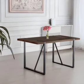 55" Rustic Industrial Walnut Dining Table, 1.5" MDF Top, Black Metal Legs