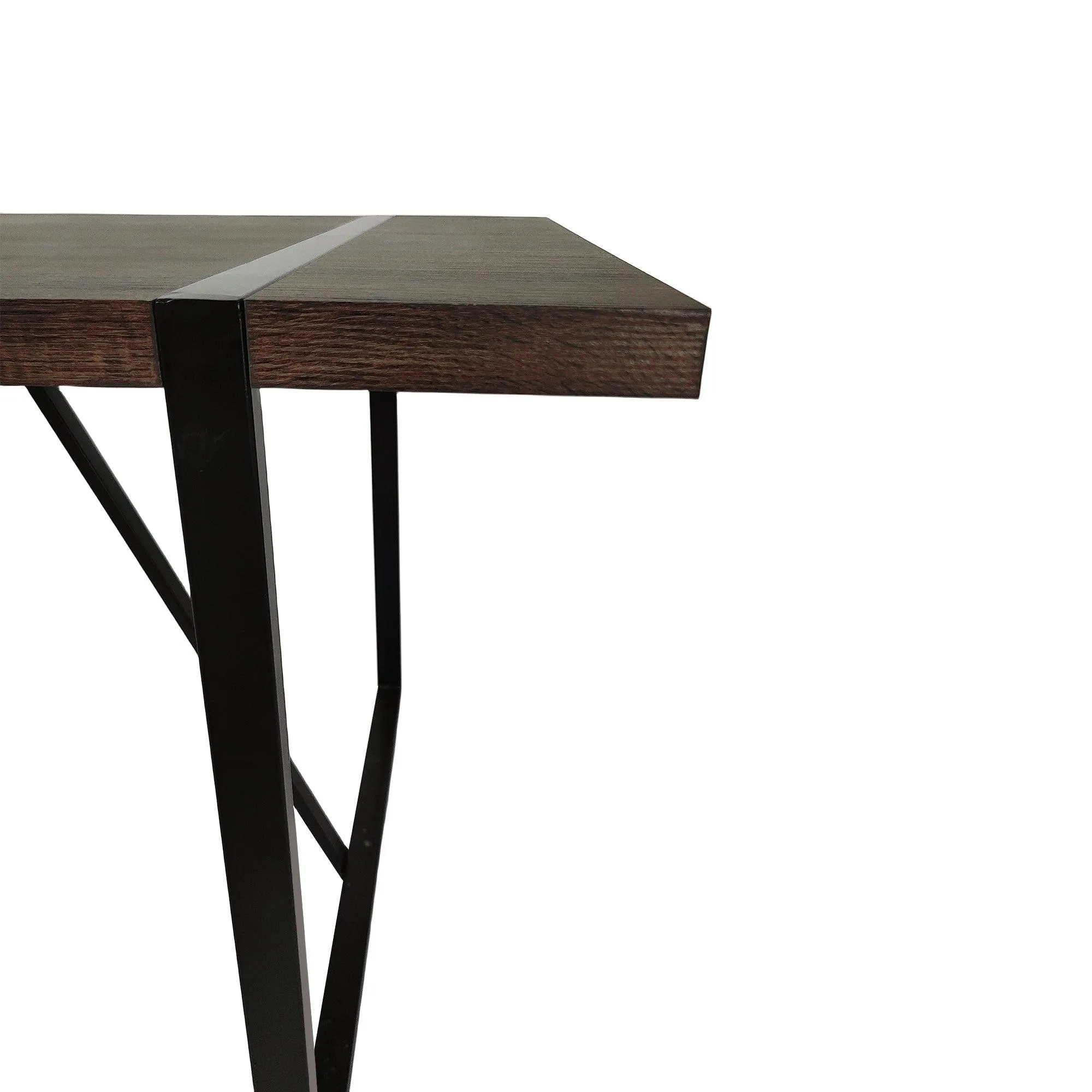 55" Rustic Industrial Walnut Dining Table, 1.5" MDF Top, Black Metal Legs