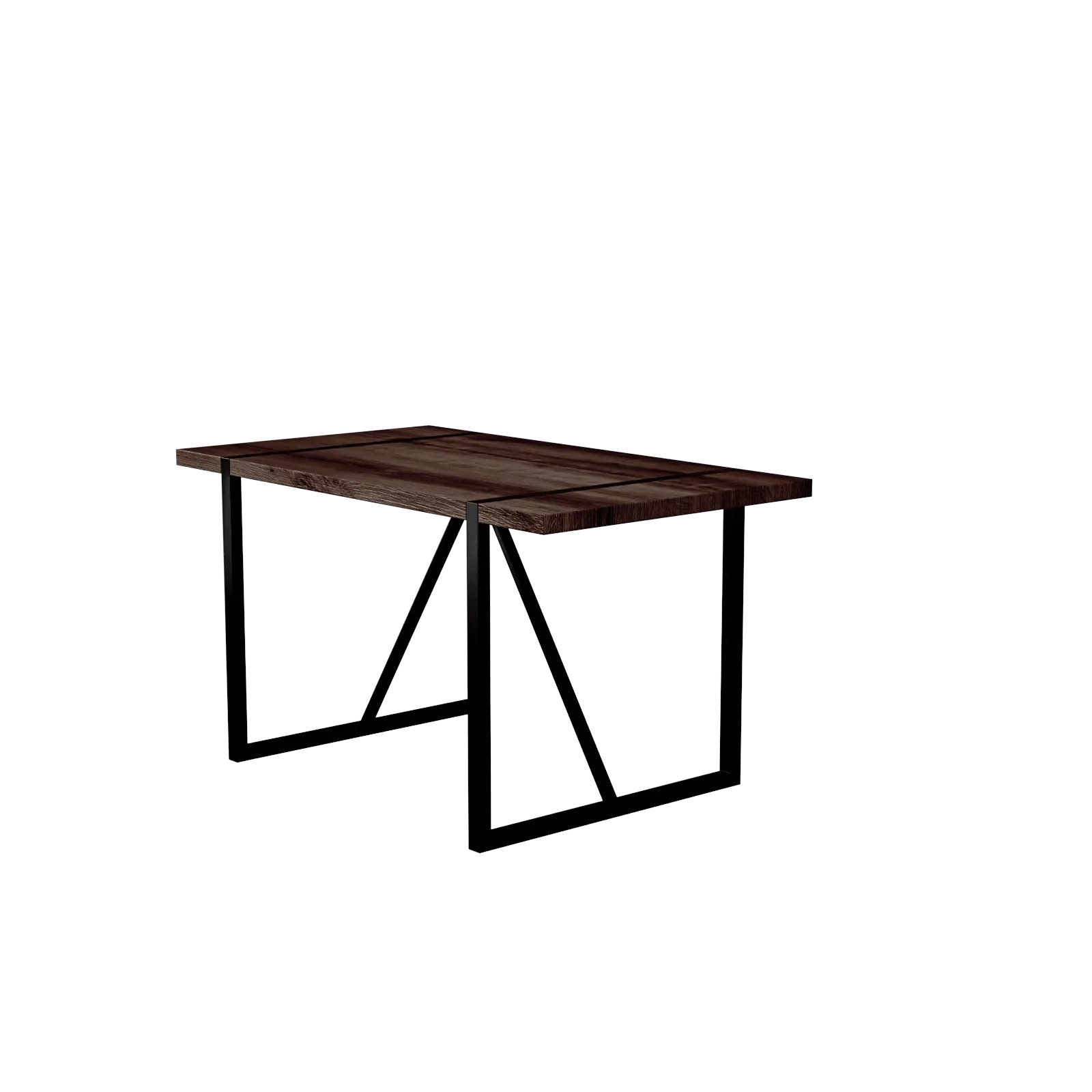55" Rustic Industrial Walnut Dining Table, 1.5" MDF Top, Black Metal Legs