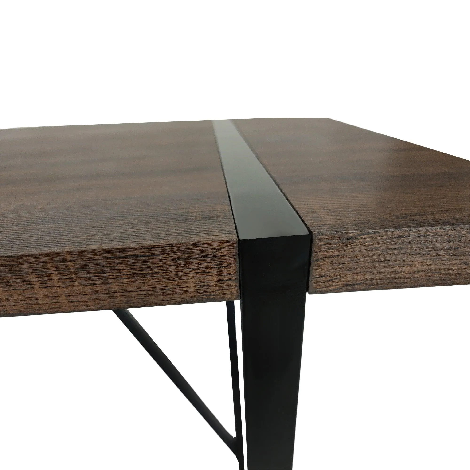 55" Rustic Industrial Walnut Dining Table, 1.5" MDF Top, Black Metal Legs