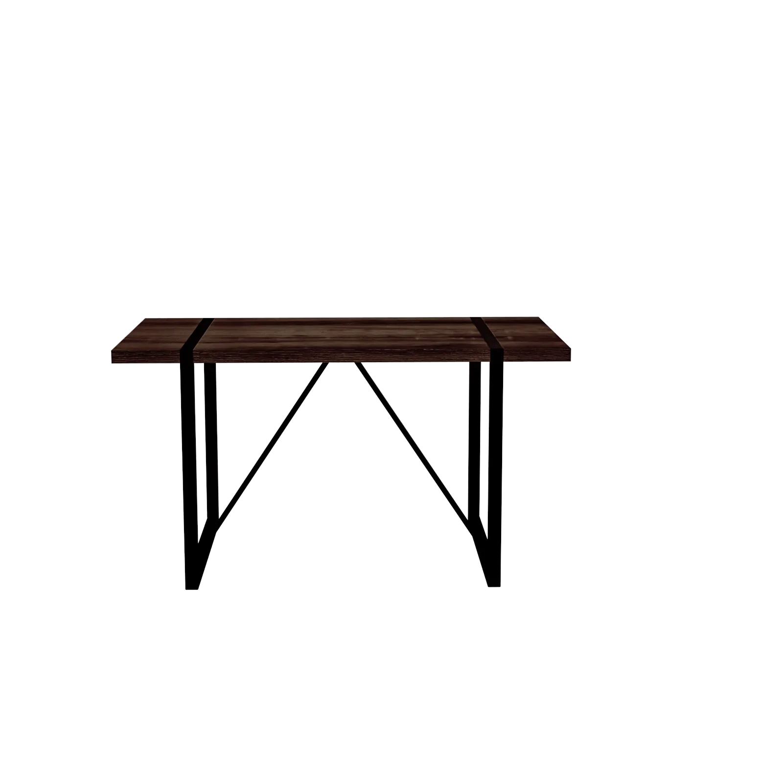 55" Rustic Industrial Walnut Dining Table, 1.5" MDF Top, Black Metal Legs