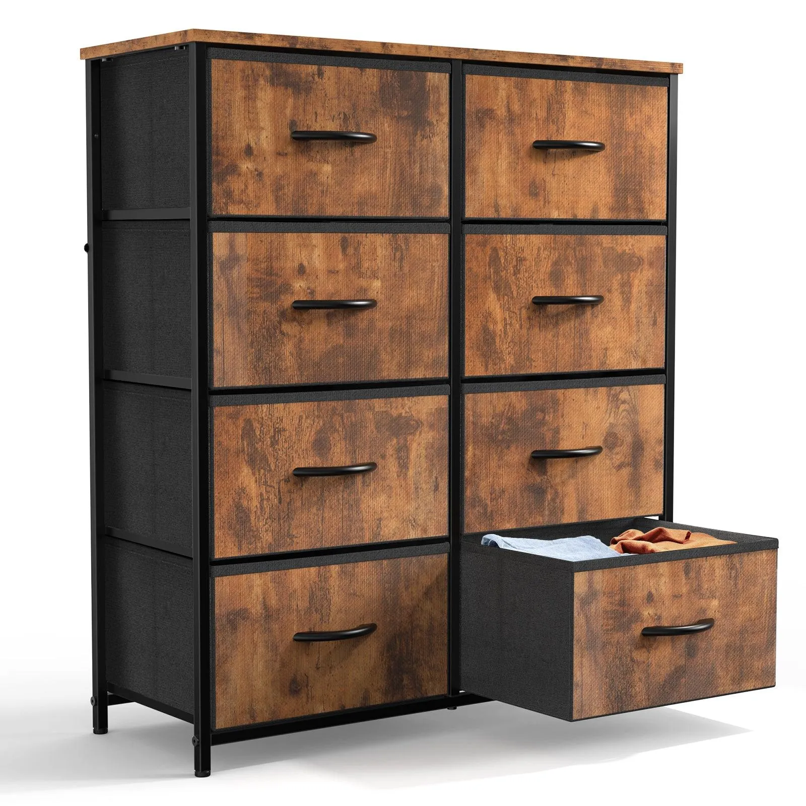 8-Drawer Tall Dresser for Bedroom, Fabric Chest with Wood Top and Sturdy Steel Frame