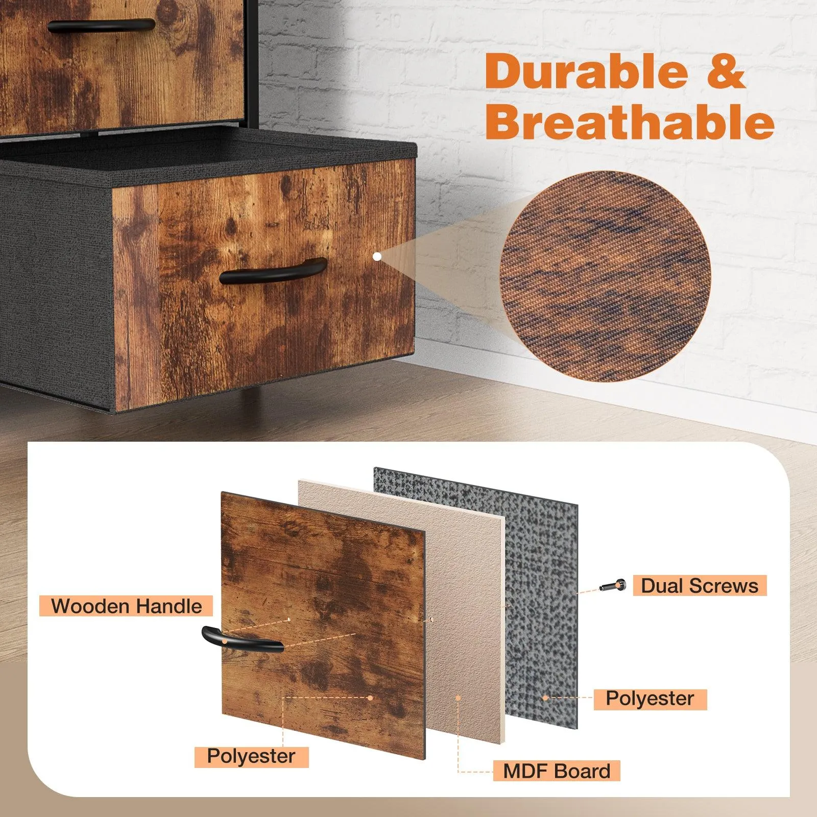 8-Drawer Tall Dresser for Bedroom, Fabric Chest with Wood Top and Sturdy Steel Frame