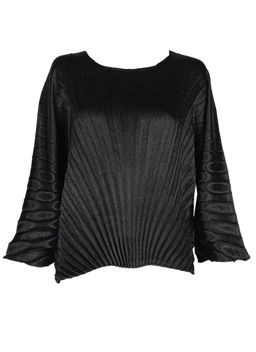 9240002 Round Neck Loose Pleated Top *Black
