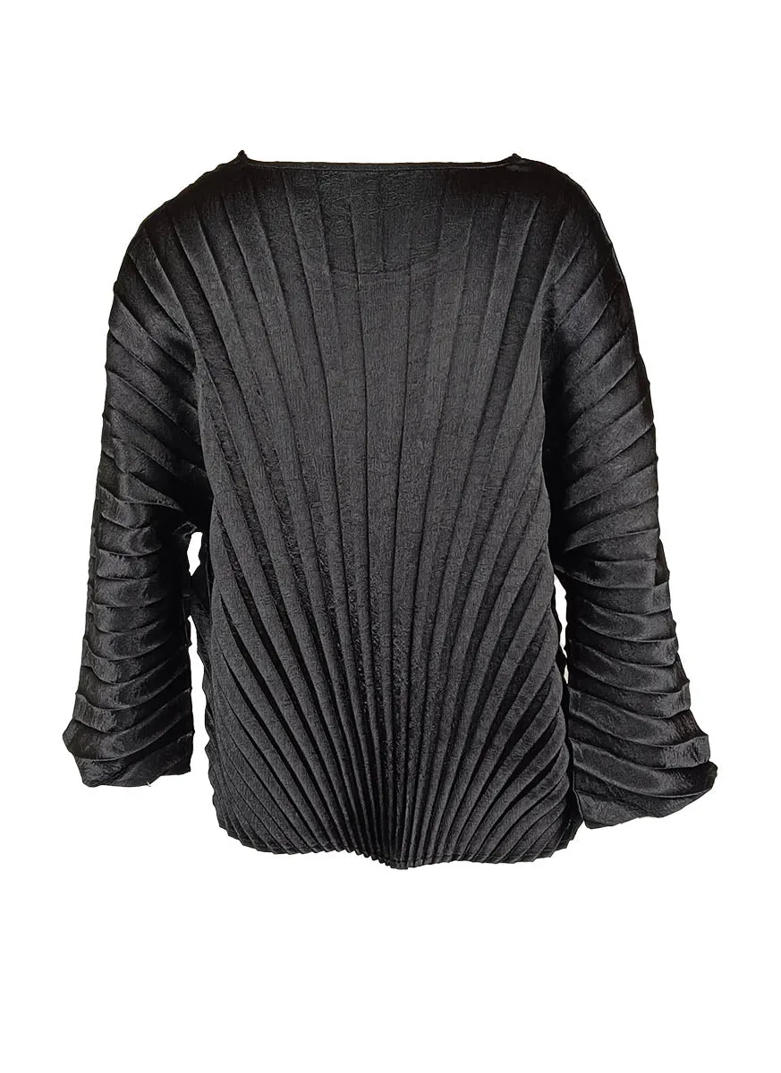 9240002 Round Neck Loose Pleated Top *Black