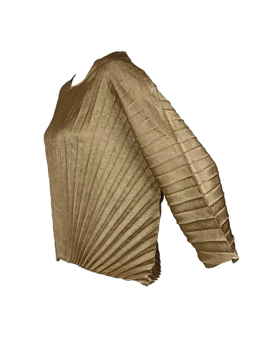 9240002 Round Neck Loose Pleated Top *Bronze