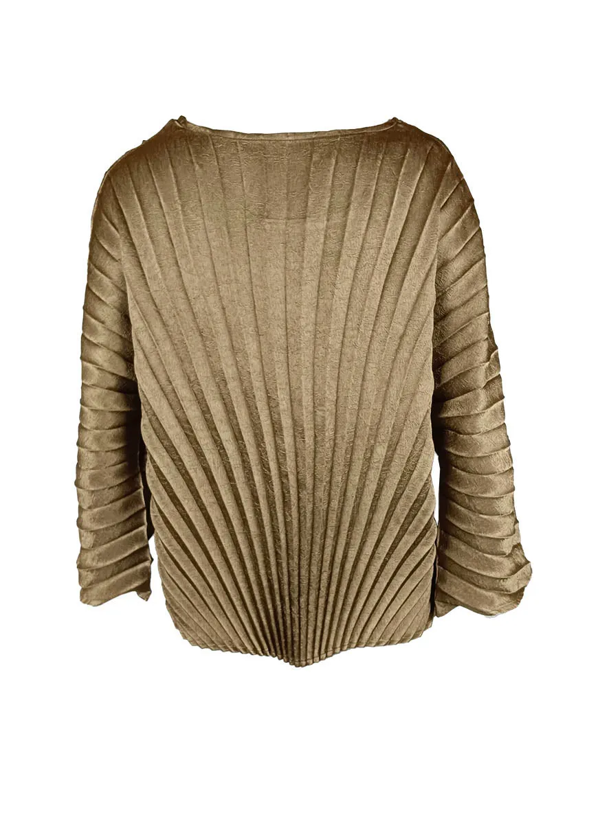 9240002 Round Neck Loose Pleated Top *Bronze