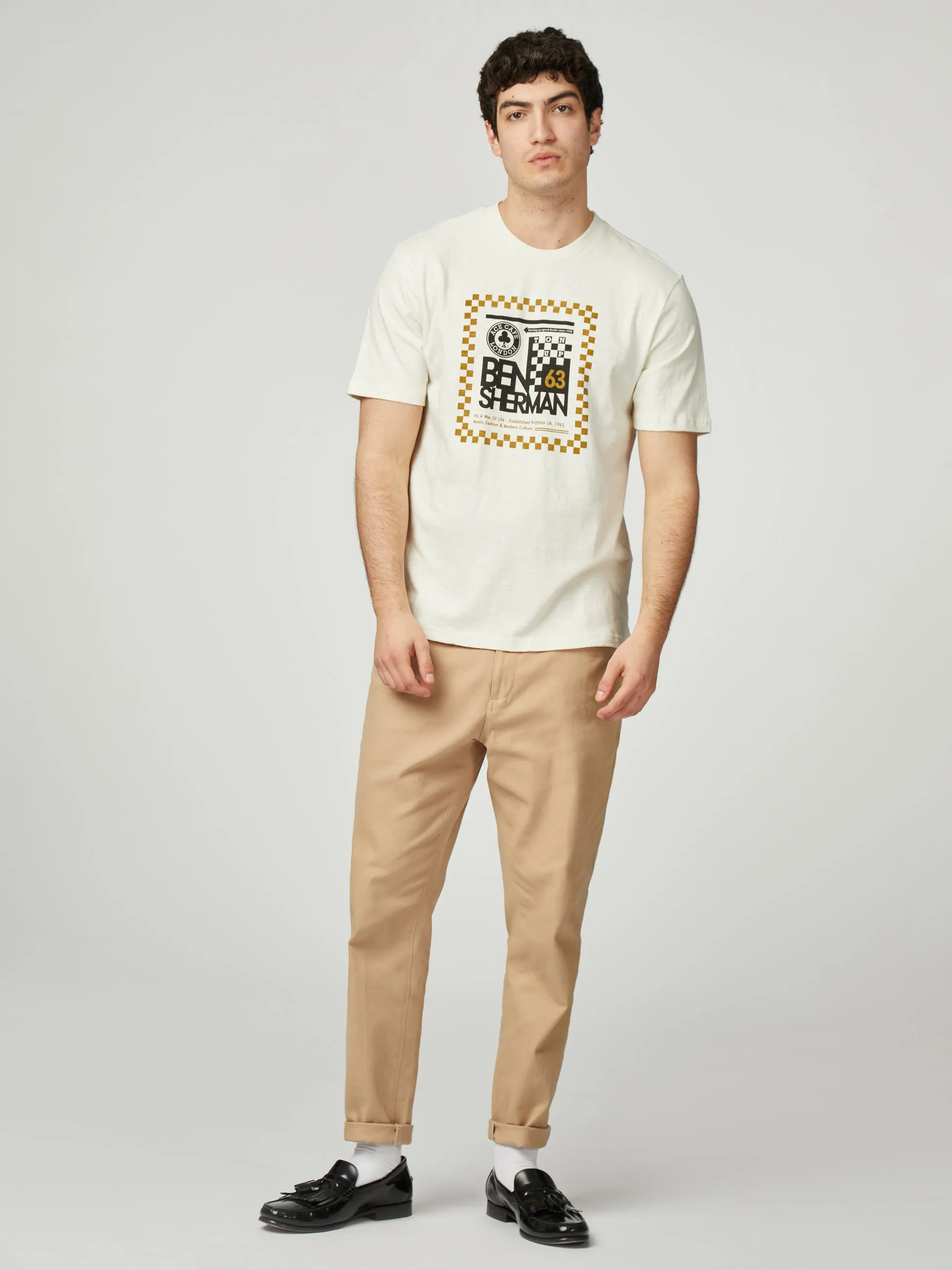 Ace Cafe Chequerboard Tee - Ivory