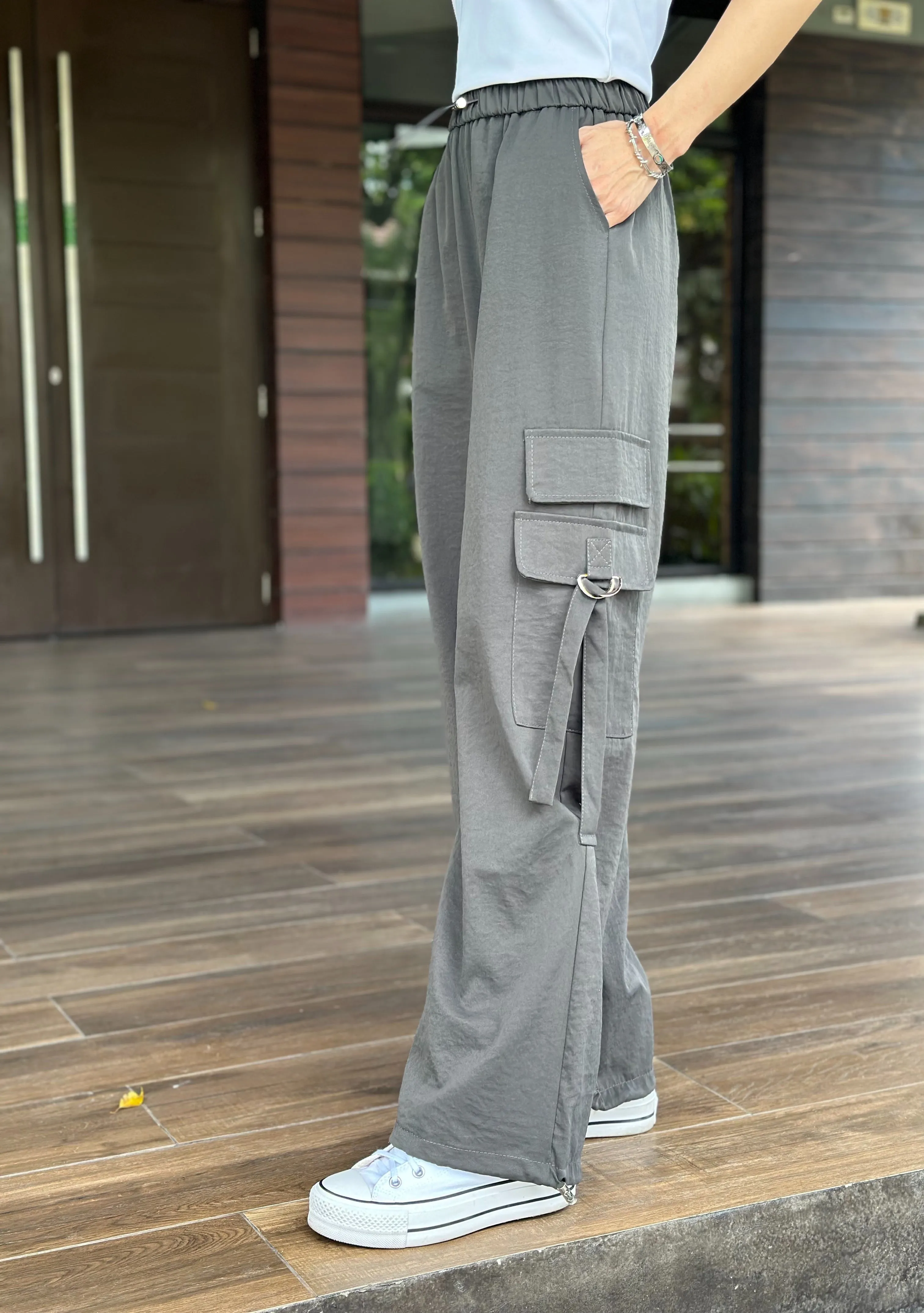 Addyson Drawstring Cargo Pants in Grey