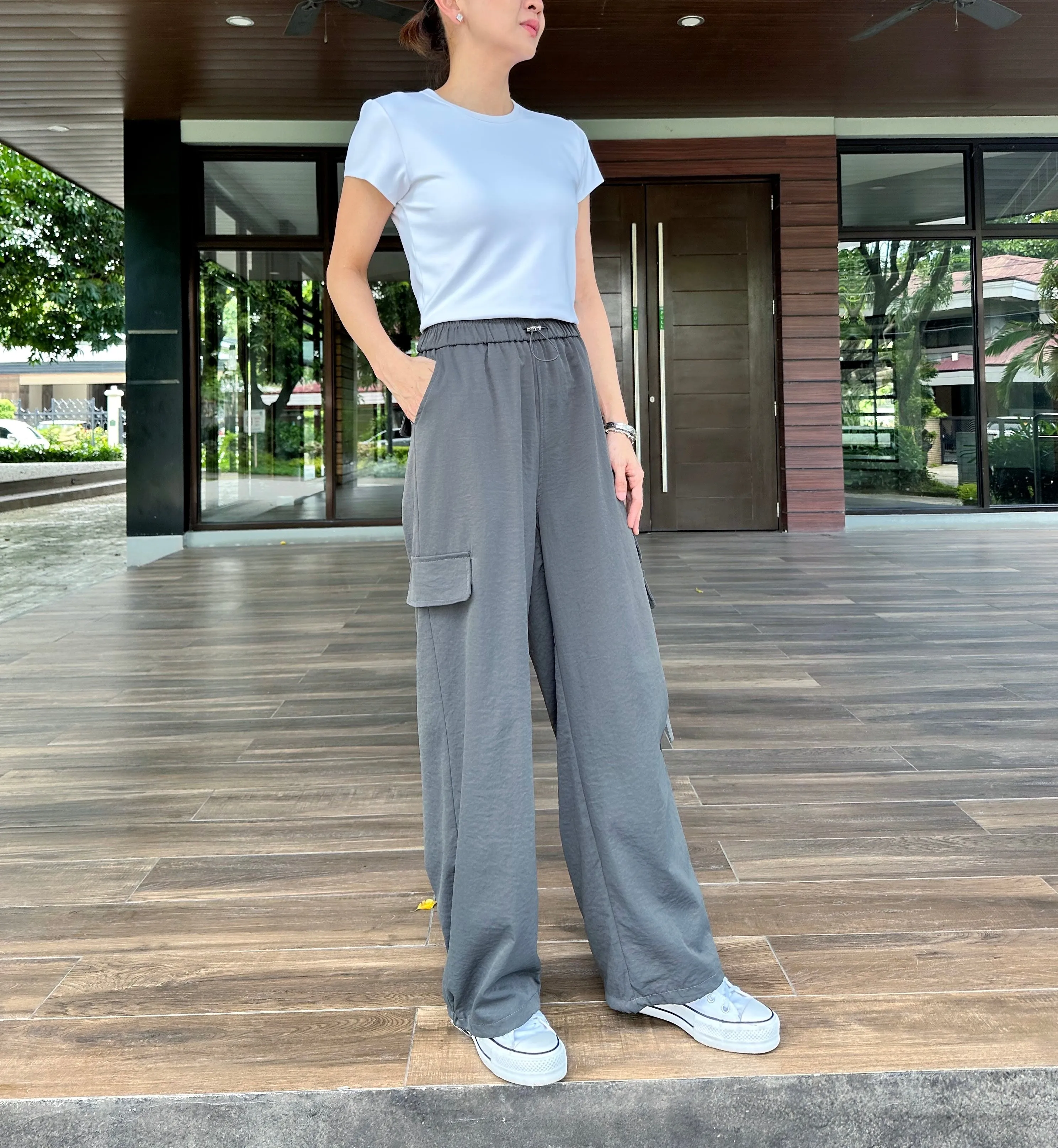 Addyson Drawstring Cargo Pants in Grey
