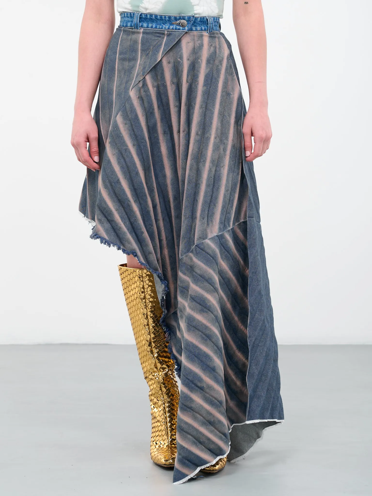 Asymmetric Pleated Denim Skirt (605A-PLEATED-CUT-OUT-SAGE-GLOW)