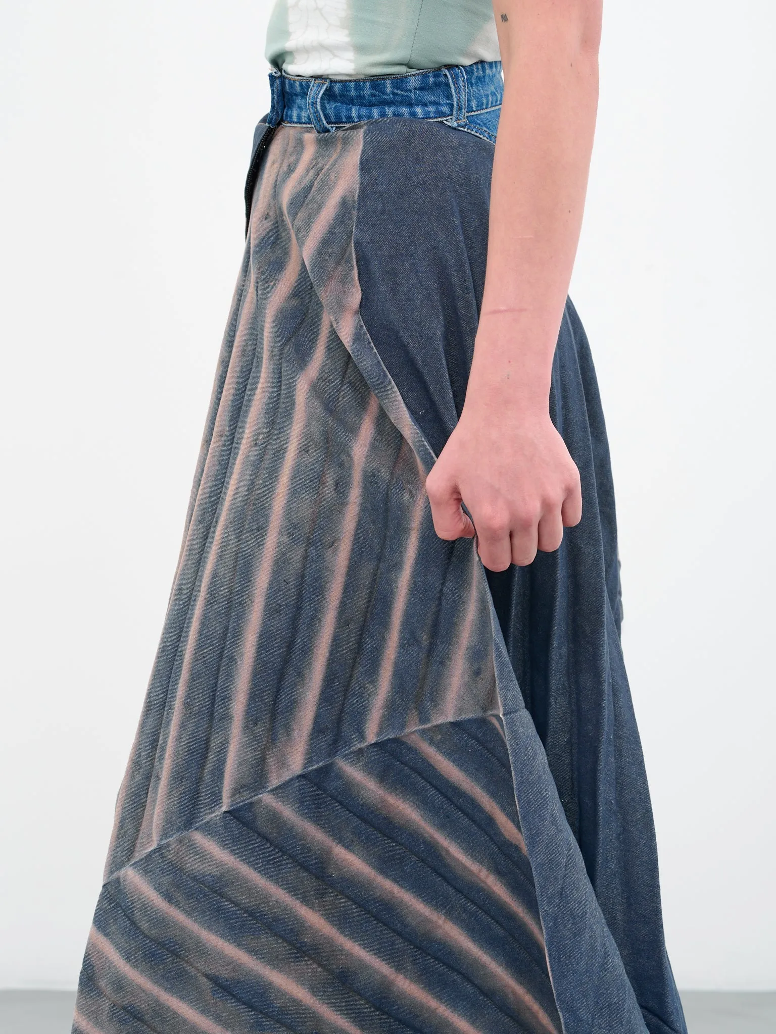Asymmetric Pleated Denim Skirt (605A-PLEATED-CUT-OUT-SAGE-GLOW)