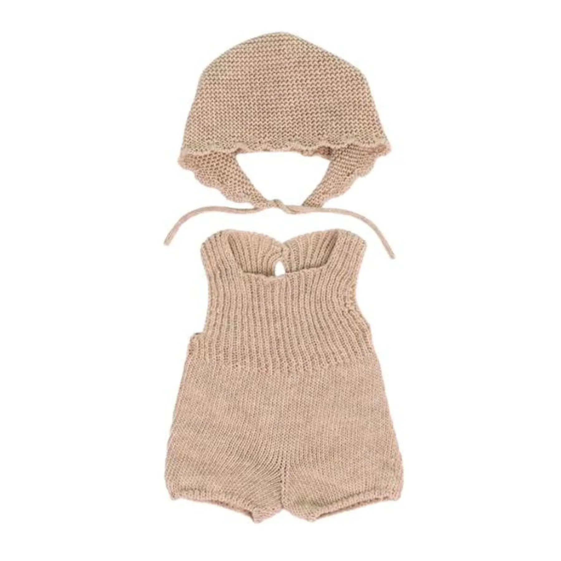 Baby Doll Clothes - Knitted Outfit, Beige Rompers   Bonnet, 15"