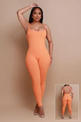 Beat Drop Cellulite Deleter Open Back Jumpsuit - Orange