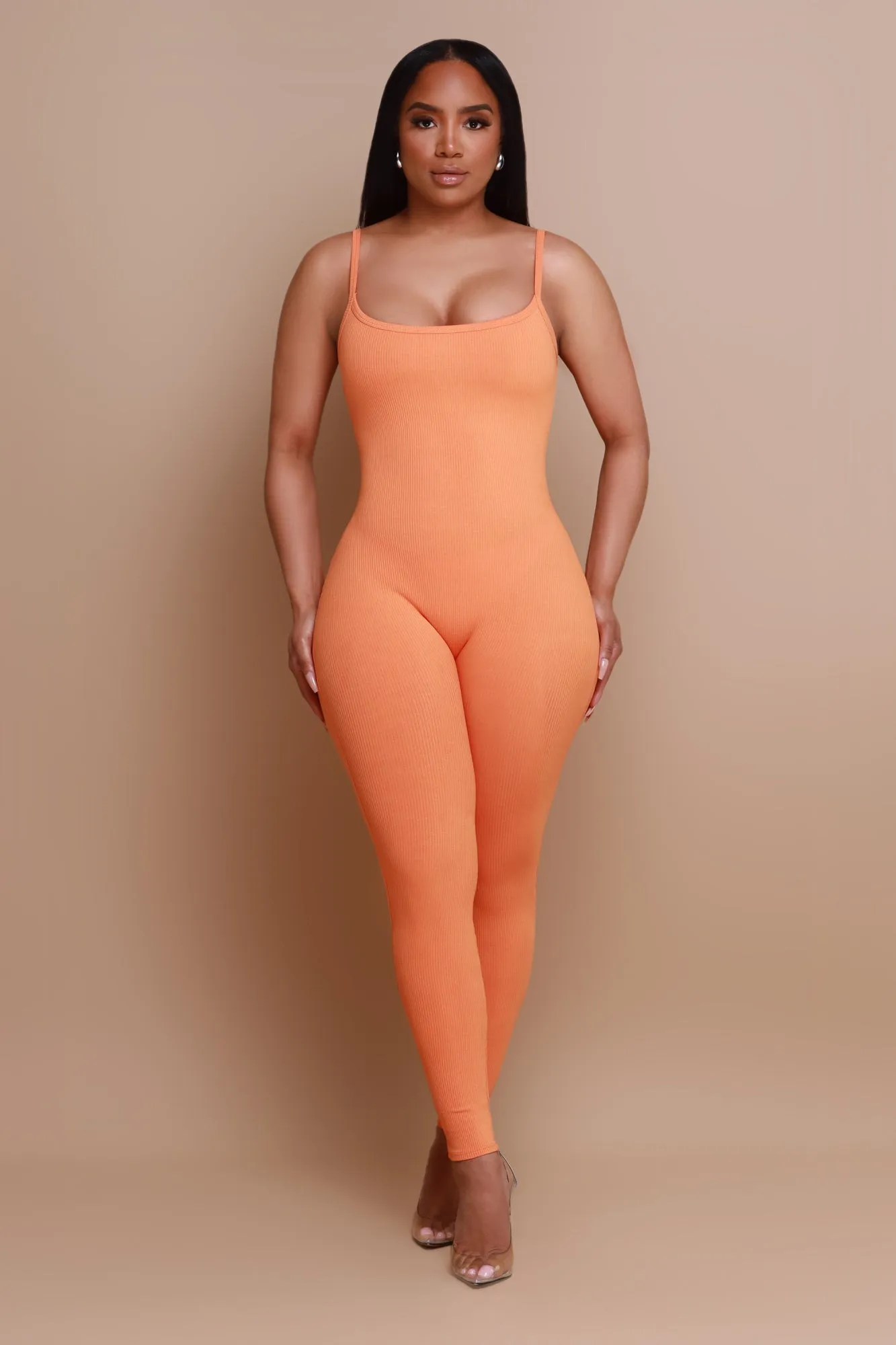 Beat Drop Cellulite Deleter Open Back Jumpsuit - Orange