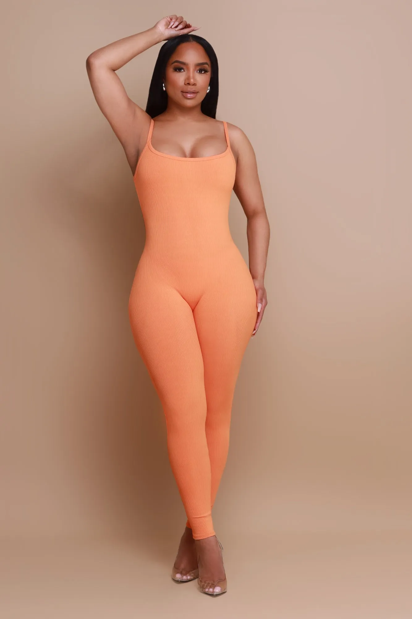 Beat Drop Cellulite Deleter Open Back Jumpsuit - Orange