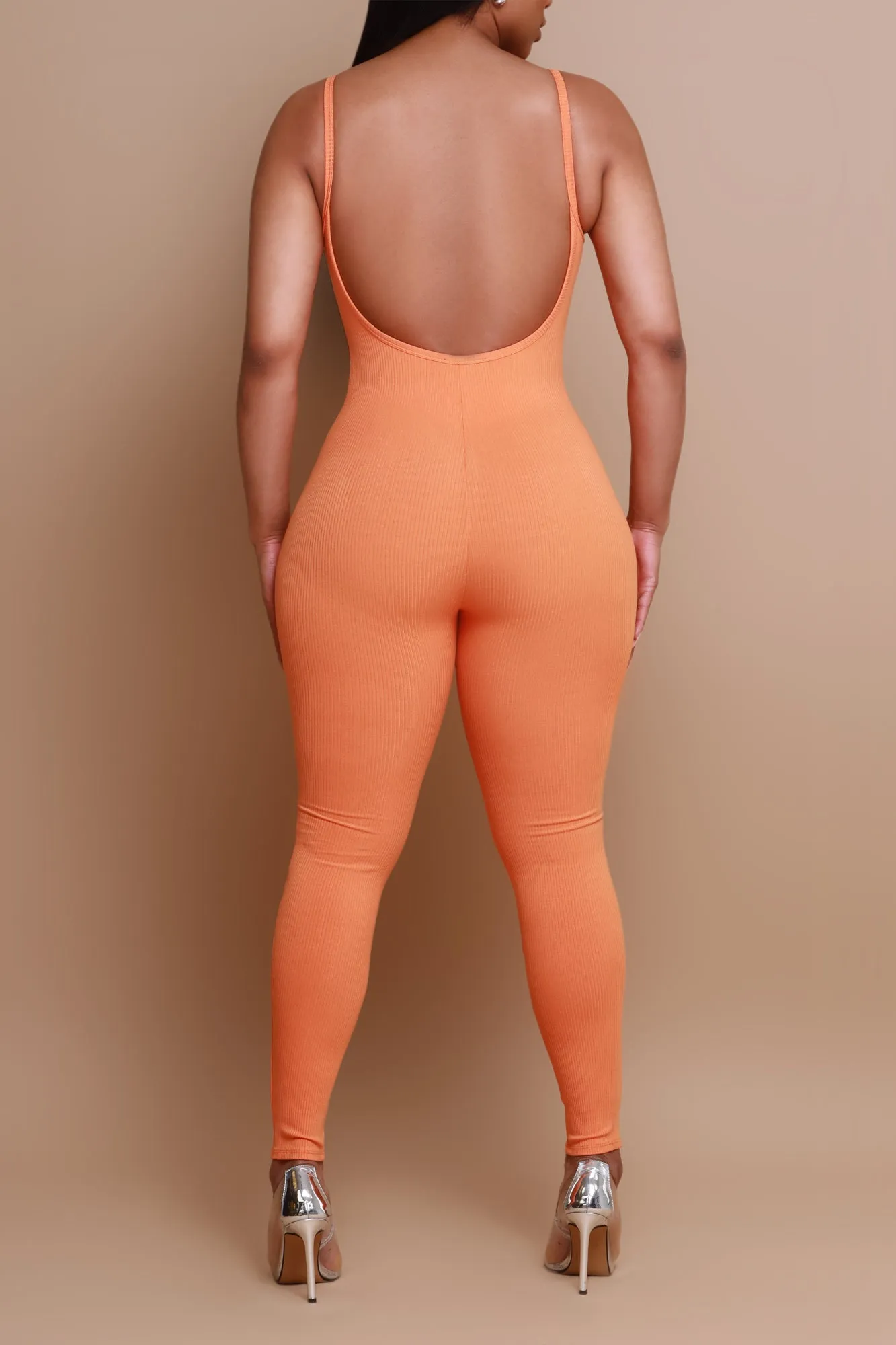 Beat Drop Cellulite Deleter Open Back Jumpsuit - Orange