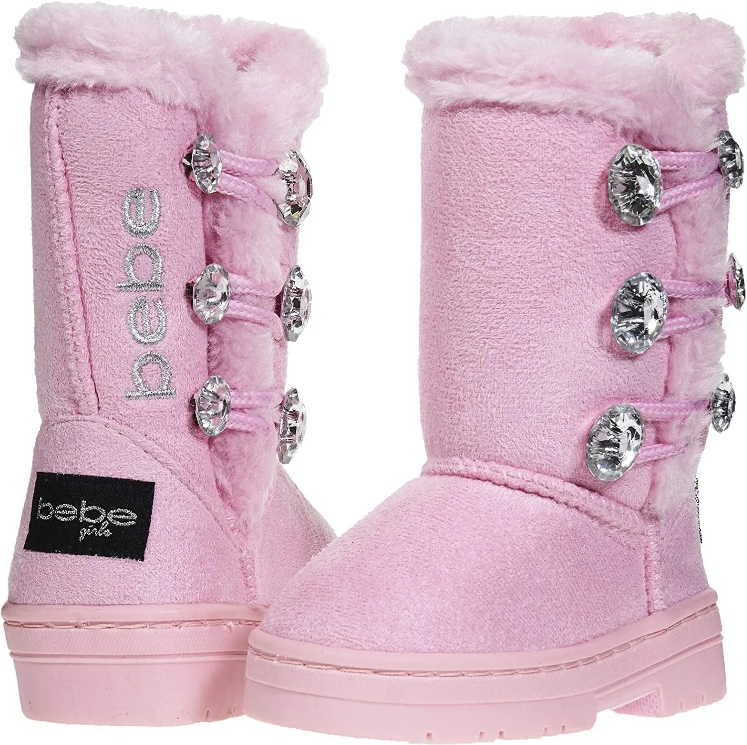 bebe Toddler Girls Winter Boots with Rhinestones Buttons Slip-On Mid-Calf Fashion Shoes