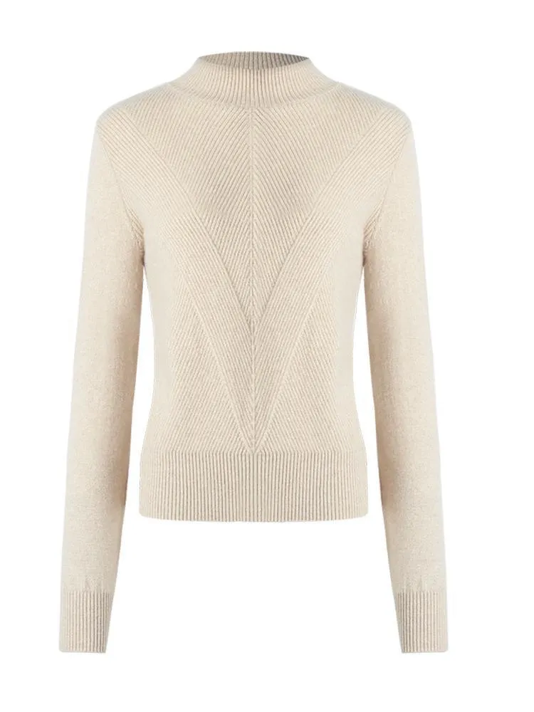 Beige Pure Cashmere Mock Neck Sweater