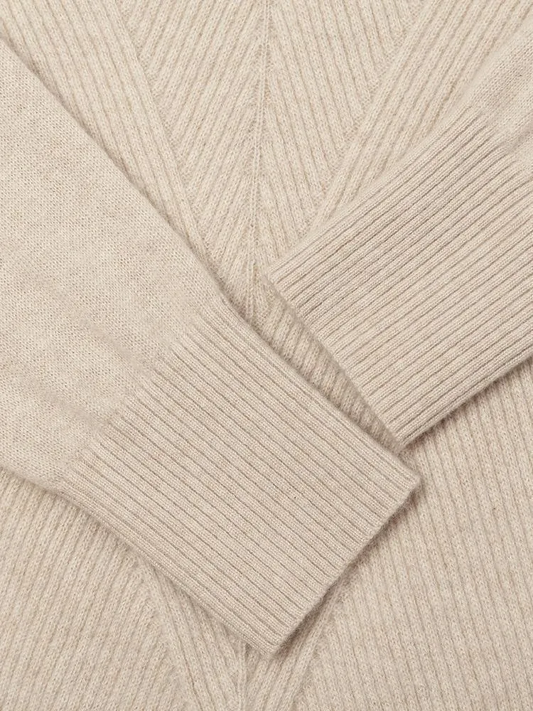 Beige Pure Cashmere Mock Neck Sweater