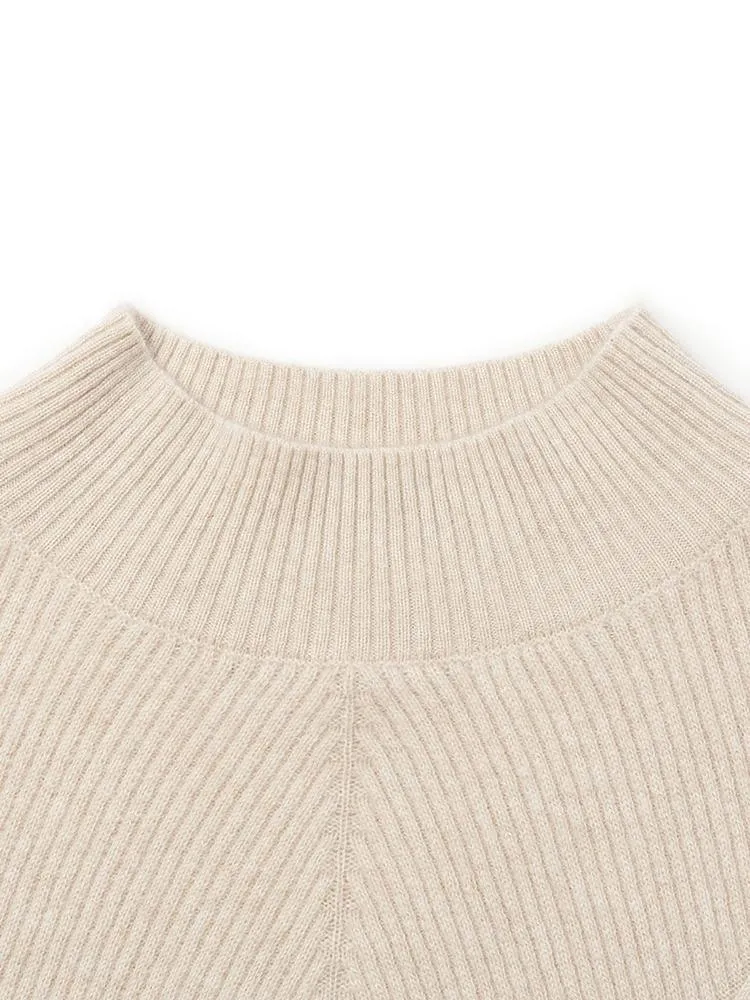 Beige Pure Cashmere Mock Neck Sweater