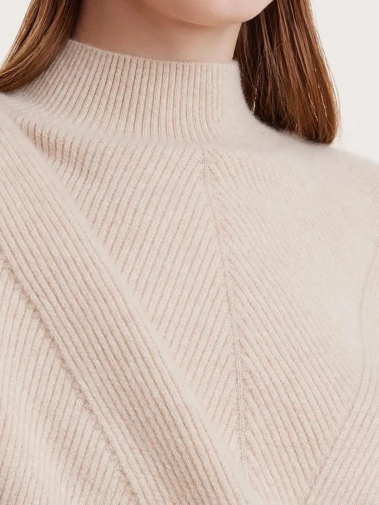 Beige Pure Cashmere Mock Neck Sweater