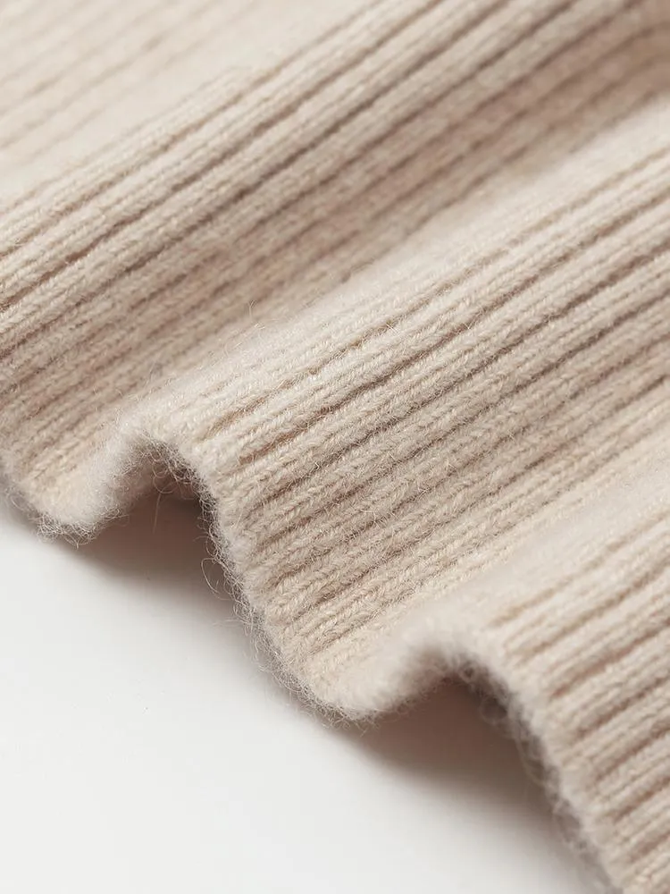 Beige Pure Cashmere Mock Neck Sweater