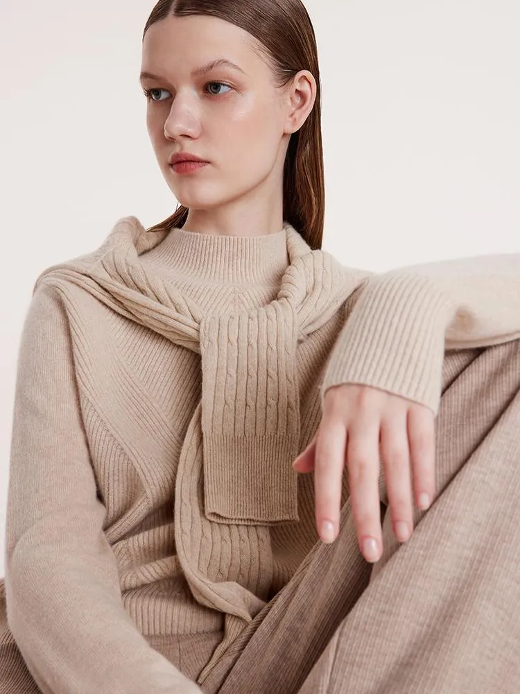Beige Pure Cashmere Mock Neck Sweater