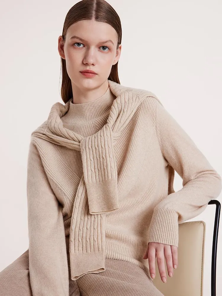 Beige Pure Cashmere Mock Neck Sweater