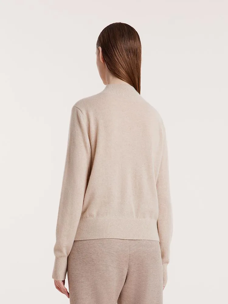 Beige Pure Cashmere Mock Neck Sweater