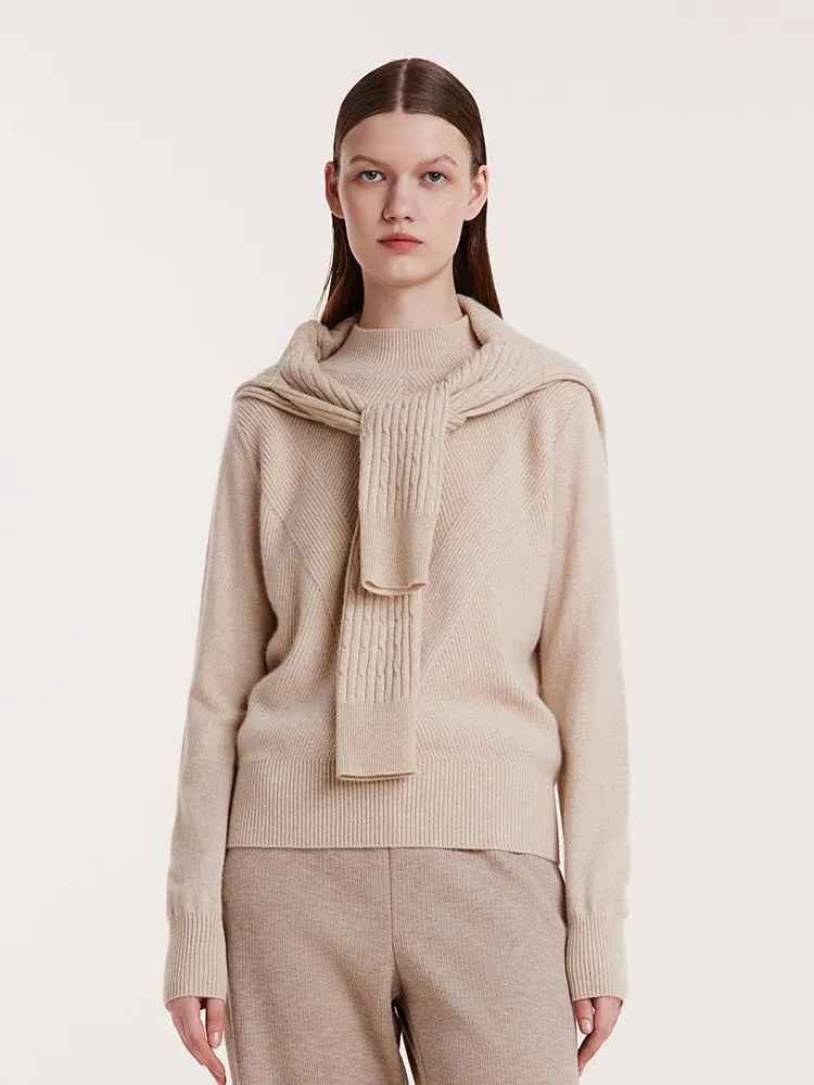 Beige Pure Cashmere Mock Neck Sweater