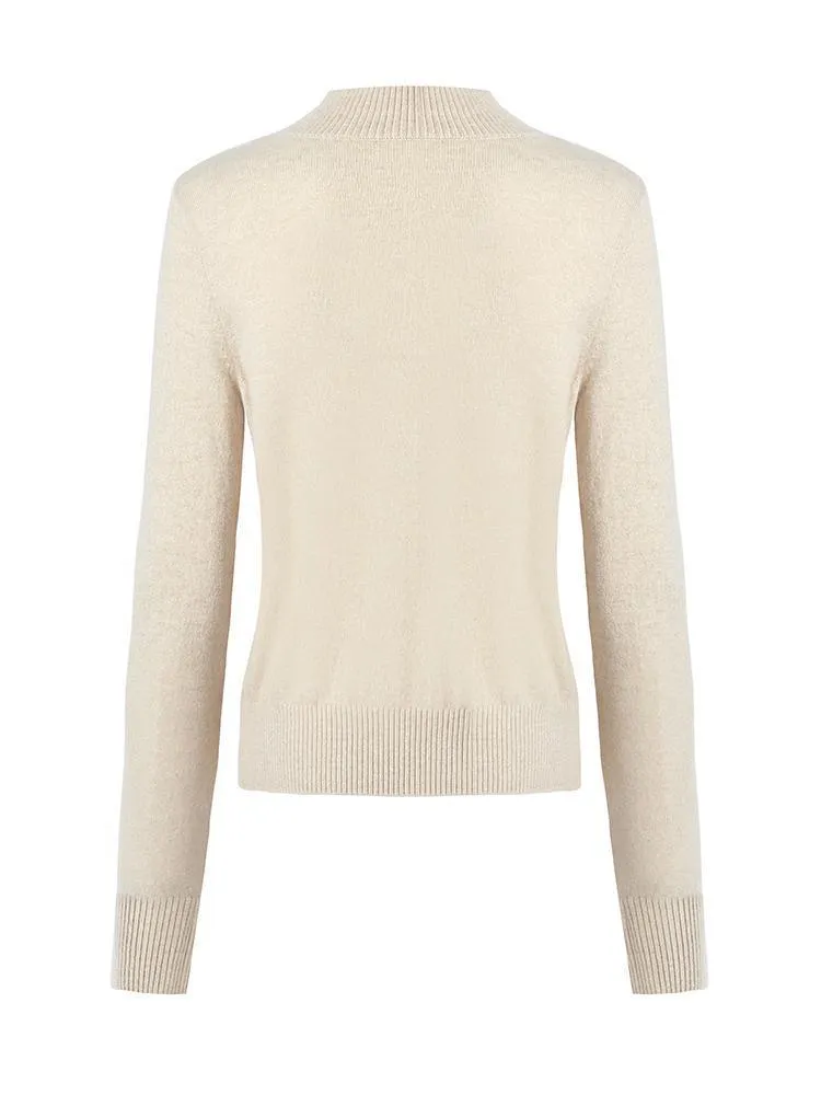Beige Pure Cashmere Mock Neck Sweater