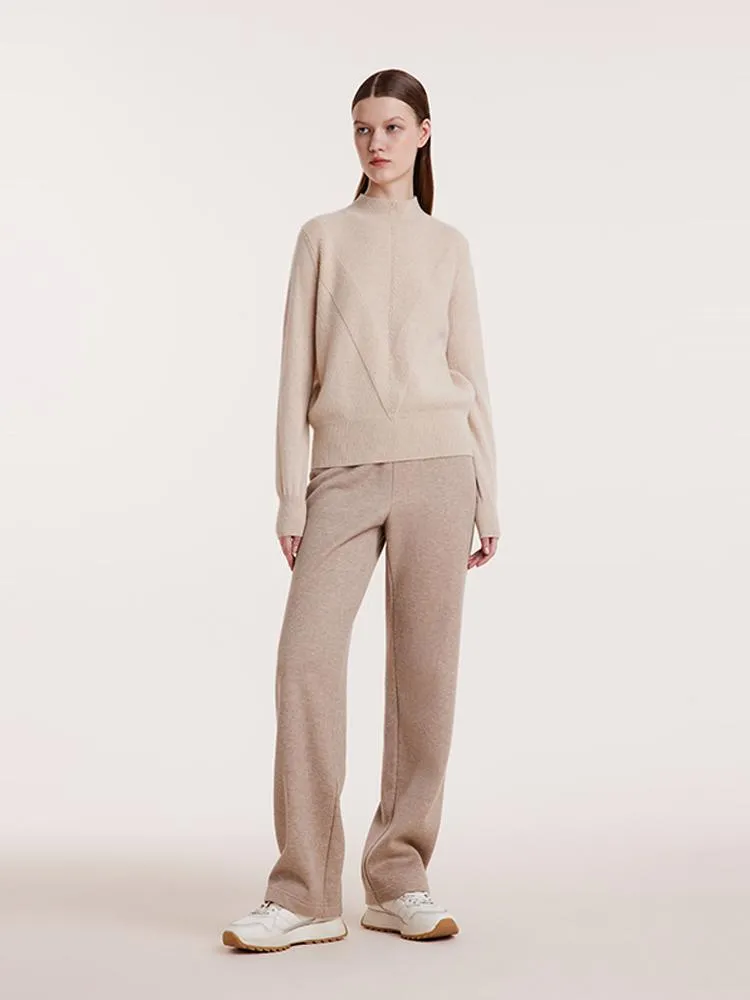 Beige Pure Cashmere Mock Neck Sweater
