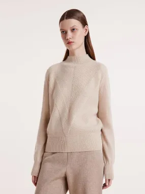 Beige Pure Cashmere Mock Neck Sweater