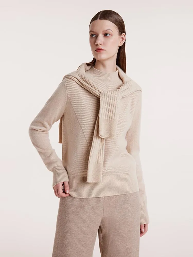 Beige Pure Cashmere Mock Neck Sweater