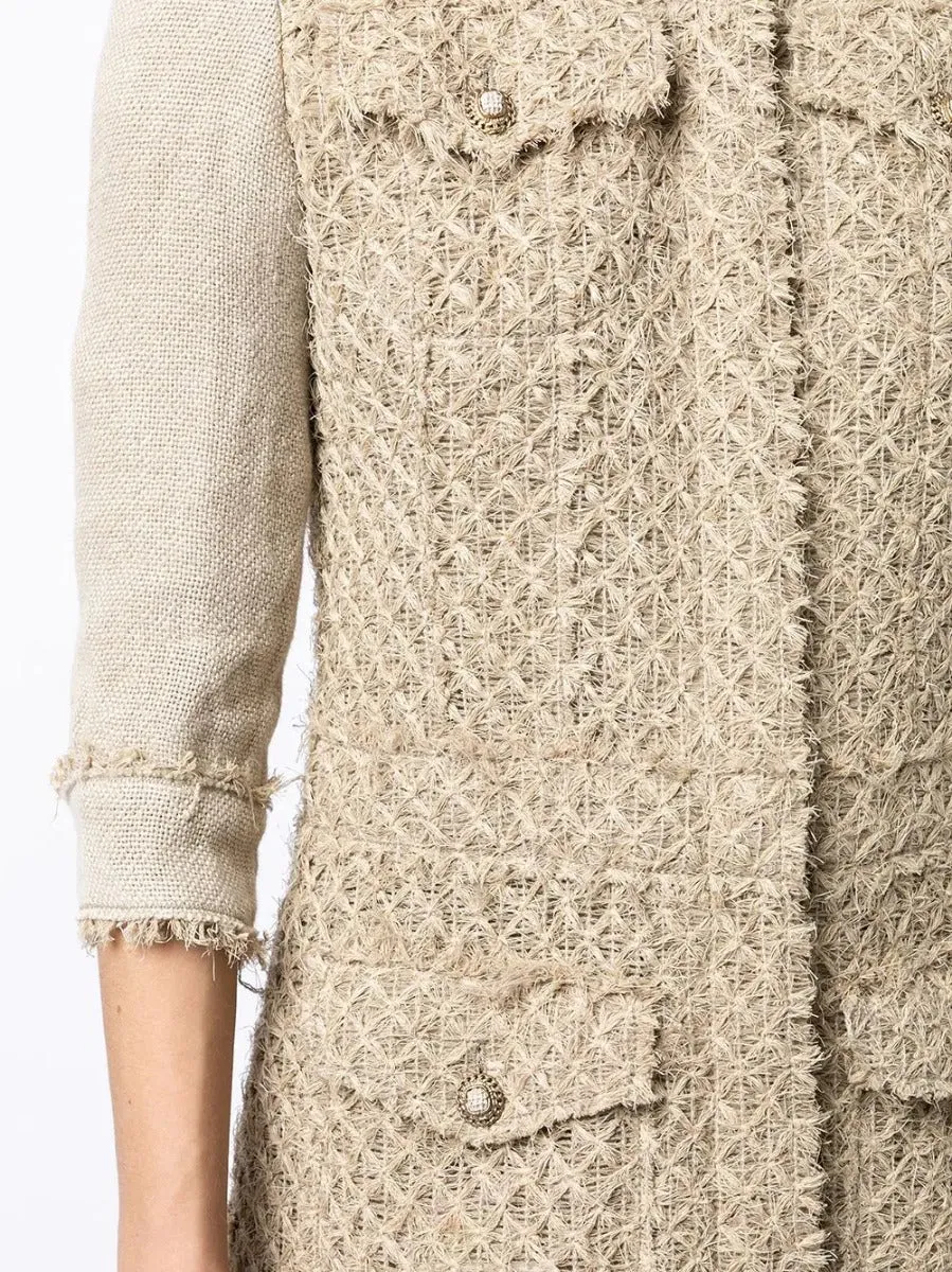 Beige Tweed Mid-length Jacket