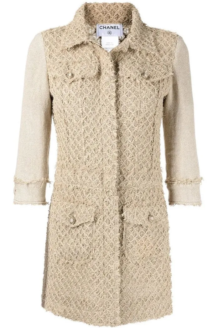 Beige Tweed Mid-length Jacket