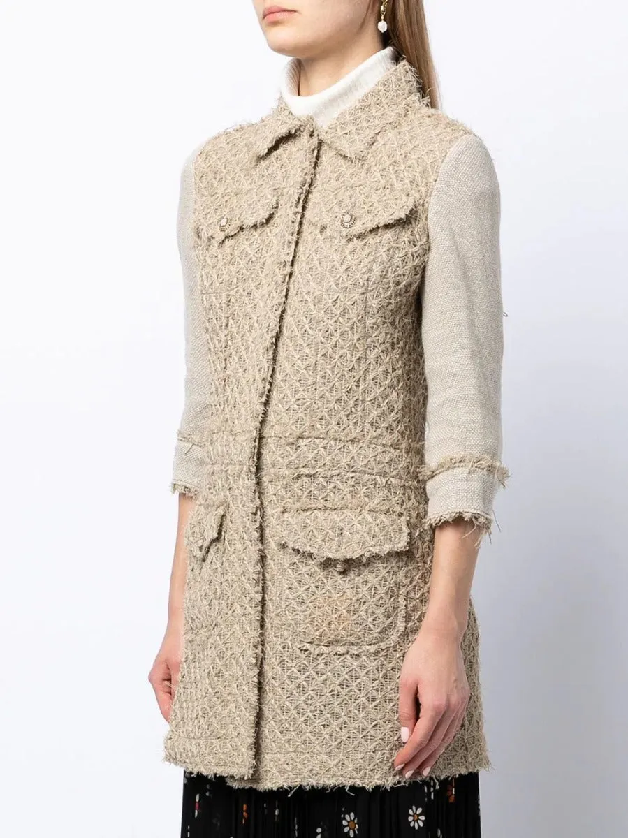 Beige Tweed Mid-length Jacket