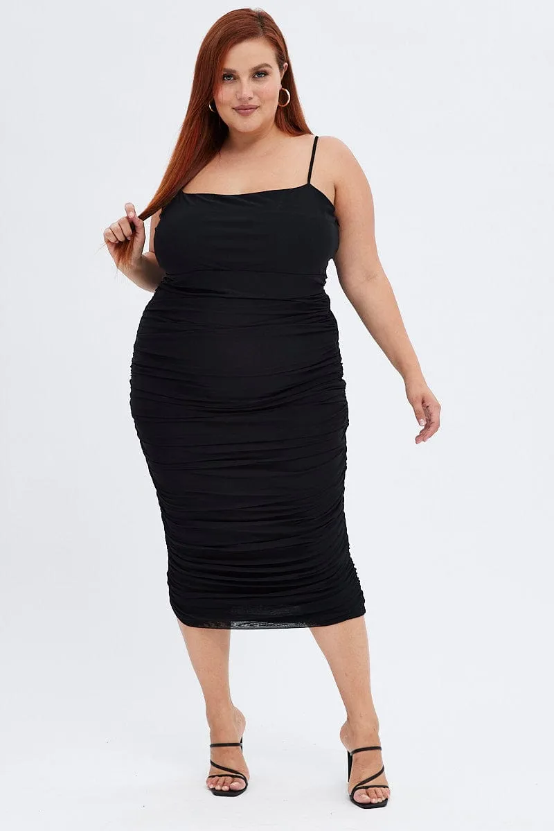 Black Bodycon Dress Sleeveless Midi Mesh