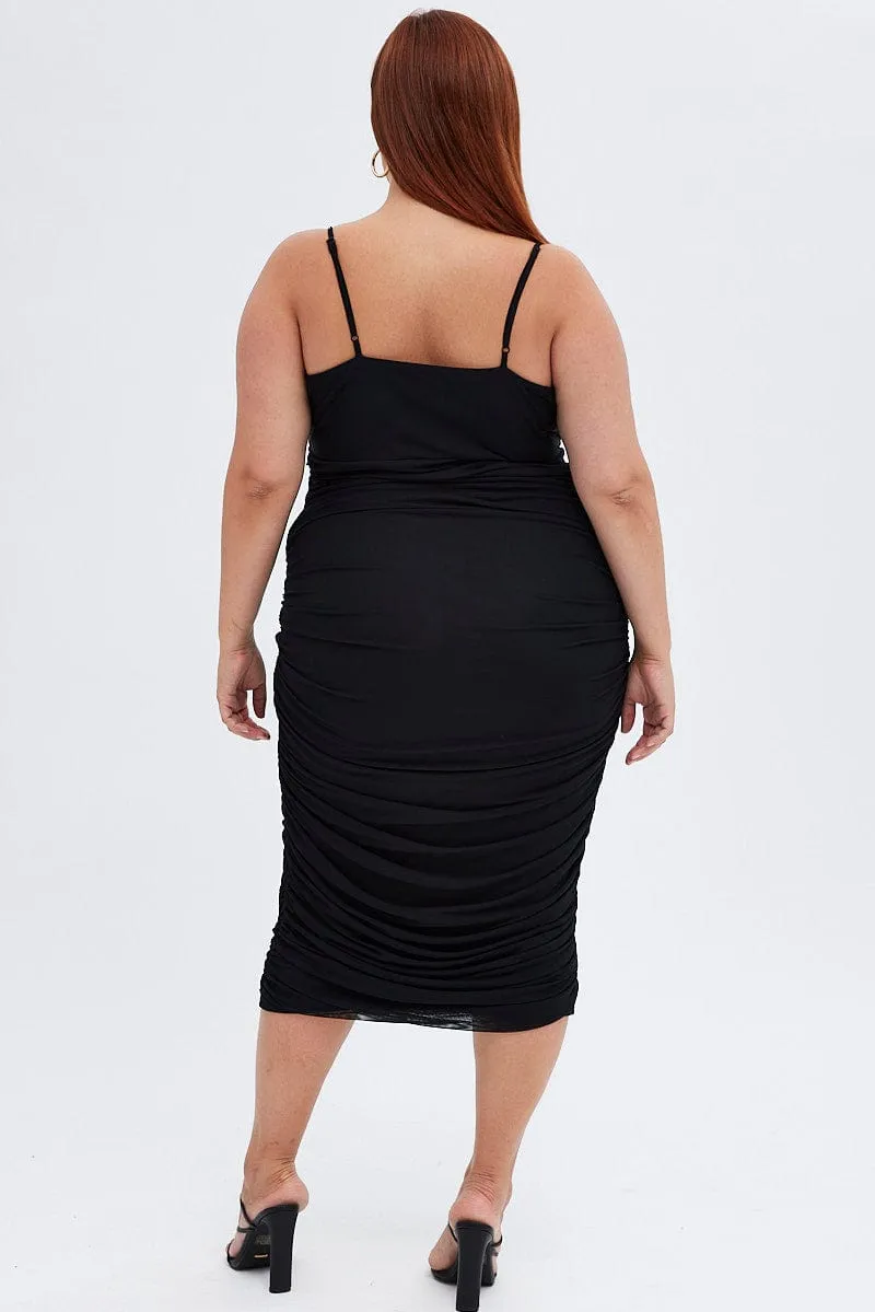 Black Bodycon Dress Sleeveless Midi Mesh