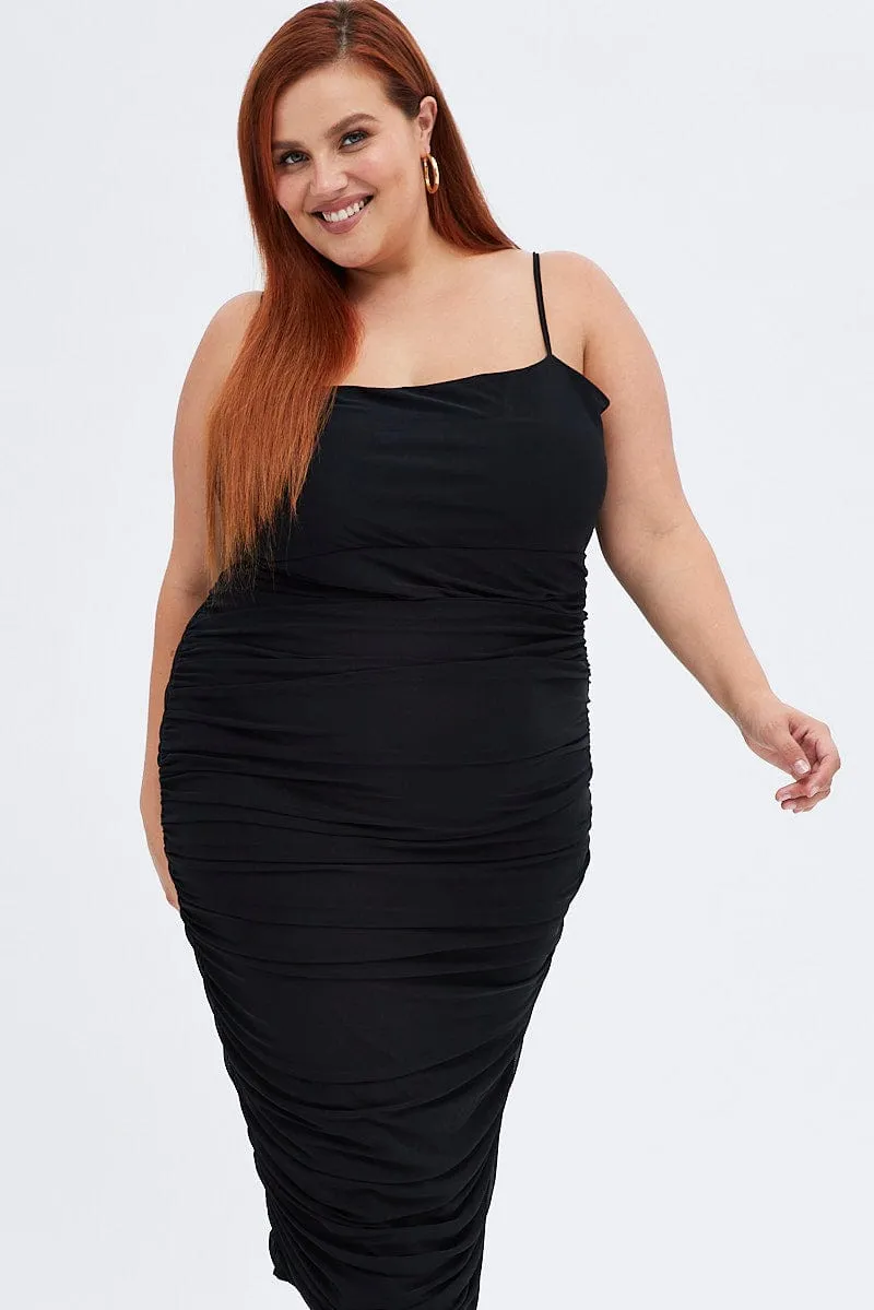 Black Bodycon Dress Sleeveless Midi Mesh