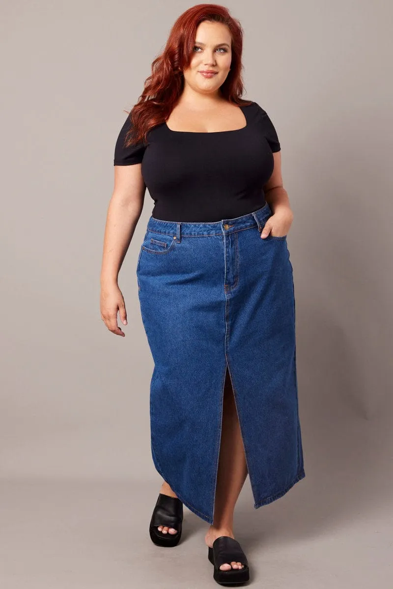 Black Bodysuit Short Sleeve Square Neck Supersoft