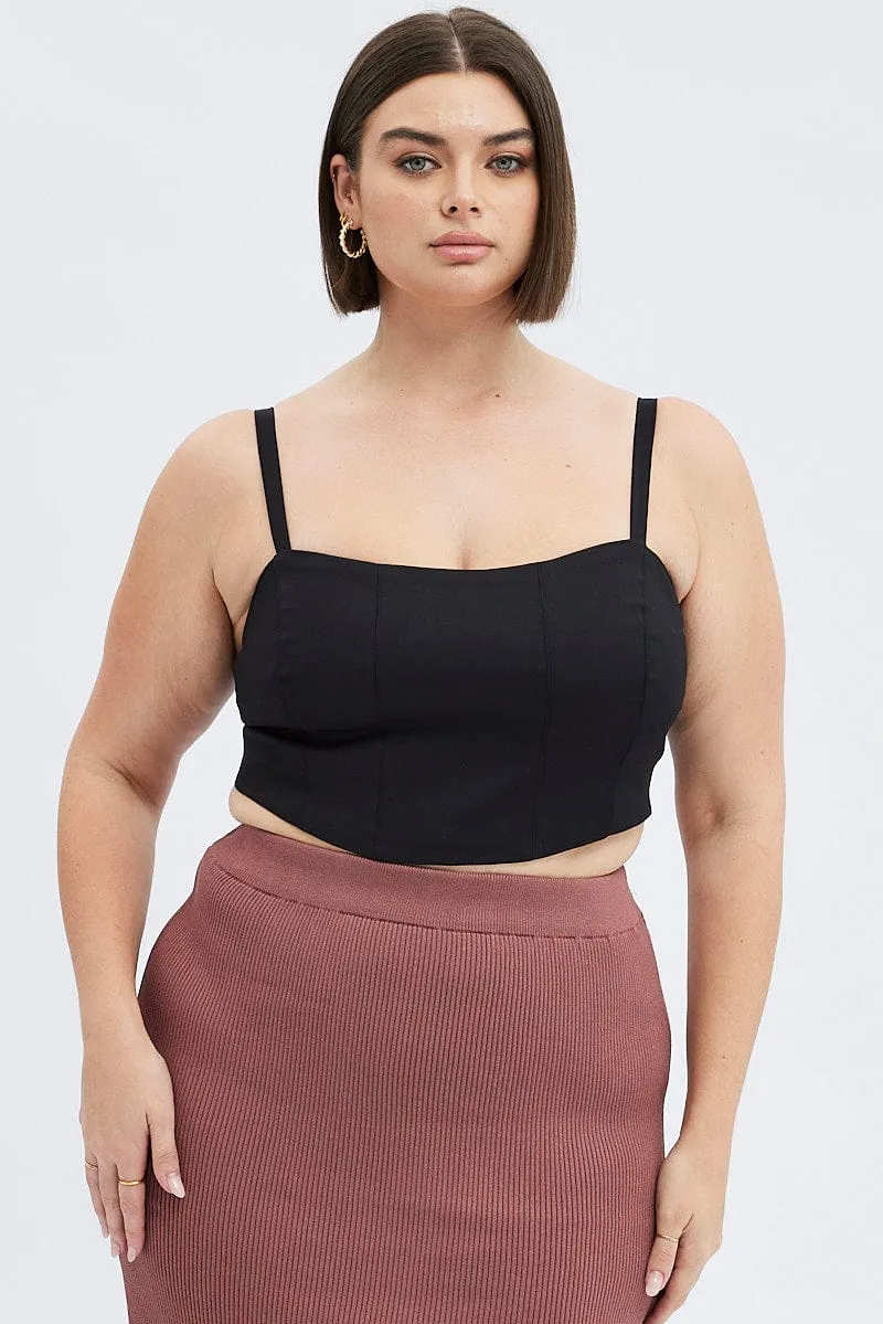 Black Corset Top Sleeveless Crop
